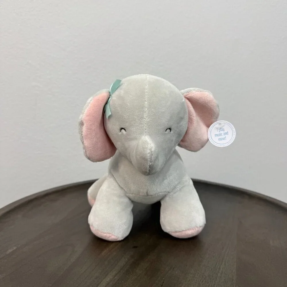 Carter's Child Of Mine Pink Gray Wind Up Musical Plush Elephant Animal Toy